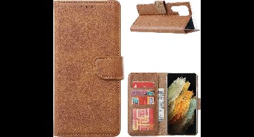 Samsung S22 Ultra Hoesje BookCase Bruin - Samsung Galaxy s22 Ultra hoesje wallet case - Hoesje Samsung S22 Ultra bookcase - Galaxy S22 Ultra portemonnee hoesje book case cover