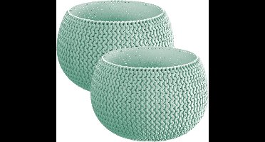 Set van 2x stuks plantenpotten/bloempotten kunststof dia 14.5 cm en hoogte 11 cm in het mintgroen voor binnen/buiten