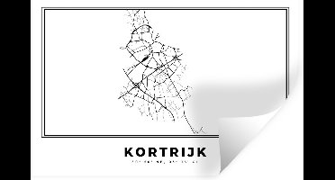 Muurstickers - Sticker Folie - Kaart – Plattegrond – Stadskaart – Kortrijk – België – Zwart Wit - 30x20 cm - Plakfolie - Muurstickers Kinderkamer - Zelfklevend Behang - Zelfklevend behangpapier - Stickerfolie