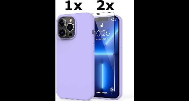 Hoesje Geschikt voor iPhone 12 Pro Max Soft Nano siliconen Gel Lila Paars Hoesje Met 2X Glazen screenprotector