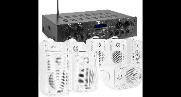 Geluidsinstallatie met Bluetooth - PV240BT 4-zone versterker audio + 8 BGO30 witte 3'' speakers