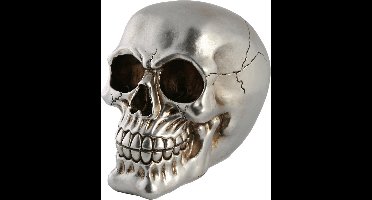 Out of the Blue Spaarpot van doodshoofd/Skull - polyresin - 15 cm - Zilver Dark - Volwassenen