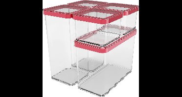 Rotho Loft voedselbewaardozen - set van 5 stuks - rood - 2x 2,1 Liter, 2x 0,5Liter en 1x 1 liter