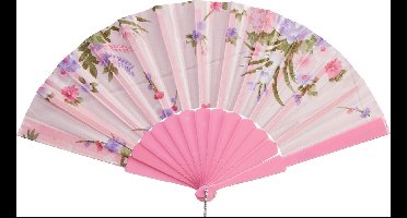 Cepewa Handwaaier/spaanse waaier Flowers - roze - 30 cm - Verkoeling zomer