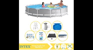 Intex Prism Frame Zwembad - Opzetzwembad - 366x76 cm - Inclusief Afdekzeil, Onderhoudspakket, Filter, Solar Mat, Trap en Voetenbad