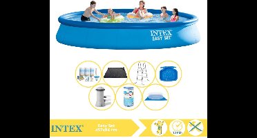 Intex Rond Opblaasbaar Easy Set Zwembad - 457 x 84 cm - Blauw - Inclusief Pomp - Onderhoudspakket - Filter - Grondzeil - Solar Mat - Ladder - Voetenbad - 8-delig