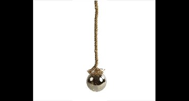 Glazen Bal zilver met LED - 15 cm - Jute touw 95 cm