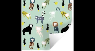 Muurstickers - Sticker Folie - Aap - Fruit - Groen - 30x30 cm - Plakfolie - Muurstickers Kinderkamer - Zelfklevend Behang - Zelfklevend behangpapier - Stickerfolie