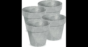Prosperplast Bloempot/plantenpot - 4x - betonlook - lichtgrijs - kunststof - Dia 14 cm - buiten/binnen
