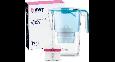 BWT Waterfilterkan VIDA + 1 Magnesium Waterfilter Petrol | Verwijdert kalk, chloor, lood & koper | 120 L per cartridge | Handmatige vervangingsindicator | BPA‑vrij | Past in koelkastdeur | Geschikt voor thee, koffie & koken