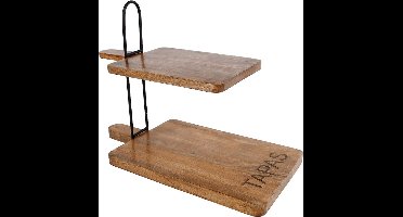 Etagere "Tapas" naturel/zwart hout/metaal 23x45x34cm