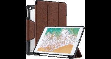 Tablet Hoes Geschikt voor iPad Hoes 5e, 6e, Air 1e, Air 2e Generatie - 9.7 inch (2017/2018) Smart Case Bruin met Harde Doorzichtige Achterkant / Sleep/Wake Functie iPad 2018 hoes premium leren case
