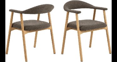 Giga Living Eetkamerstoel Tesido - Taupe - Eikenhout & Bouclé - Set van 2