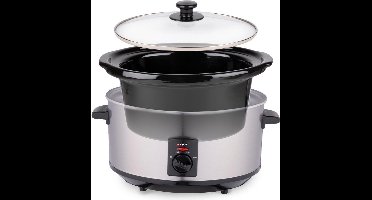 alpina Slowcooker 3.5L - Crockpot Slow Cooker met Warmhoudfunctie - Multicooker met Keramische Binnenpan en Glazen Deksel - 240W - RVS
