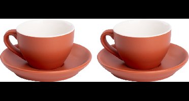 Palmer - Colors - Cappuccino kop en schotel - Mat - 2 stuks - 18 cl - Bruin - Porselein - Koffiekopjes