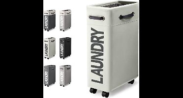 Wasmand met Wieltjes 45L Extra Smal Inklapbare Wasmand met Wielen Opvouwbare Dunne Wasmand met Handvat Praktische Opbergboxvoor Slaapkamers en Wasruimte (Gebroken Wit o2)