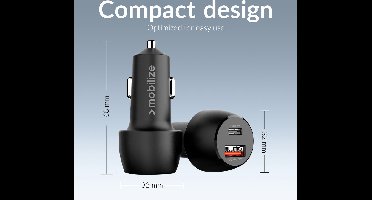 Mobilize Dual USB / USB-C Autolader Power Delivery 48W - Zwart