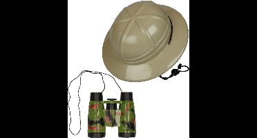 Carnaval verkleed set safari jungle - helm - met plastic camouflage verrekijker - voor kinderen - explorer