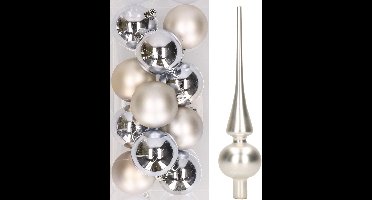 12x Zilveren kunststof kerstballen met glazen piek mat - Kerstversiering