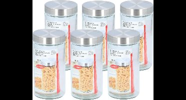 Glazen luxe voorraadpot/voorraadbus 1500 ml - 6x stuks - 1,5 liter - 22 cm - Voorraadbussen/potten met luchtdichte deksel