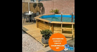 Interline zwembad Bali 6,55m rond - Houten constructie - Op- en inbouw - Inclusief filterset - Inclusief zwembadtrap - Gratis onderhoudsset