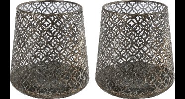 Countryfield Luxe theelichthouder - 2x stuks - Morocco - metaal - brons kleur - D14 x H15 cm