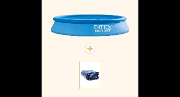 Intex Rond Opblaasbaar Easy Set Zwembad - 305 x 61 cm - Blauw - Inclusief Solarzeil - 2-delig