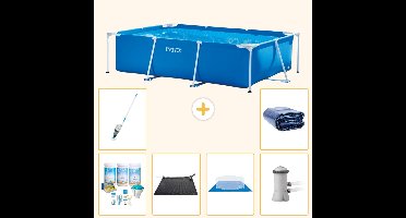 Intex Rechthoekig Frame Zwembad - 300 x 200 x 75 cm - Blauw - Inclusief Onderhoudspakket - Solar Mat - Grondzeil - Zwembadfilterpomp - Stofzuiger - Solarzeil - 7-delig