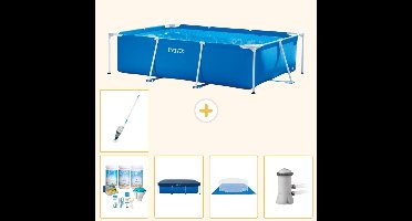 Intex Rechthoekig Frame Zwembad - 300 x 200 x 75 cm - Blauw - Inclusief Onderhoudspakket - Afdekzeil - Grondzeil - Zwembadfilterpomp - Stofzuiger - 6-delig