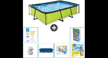 EXIT Rechthoekig Lime Frame Zwembad - 300 x 200 x 65 cm - Inclusief Pomp - Afdekzeil - Loungebed - Onderhoudspakket - 7-delig