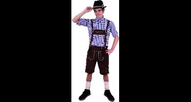 Lederhose donkerbruin luxe kort model - Carnaval kostuum heren - Maatkeuze: Maat 60