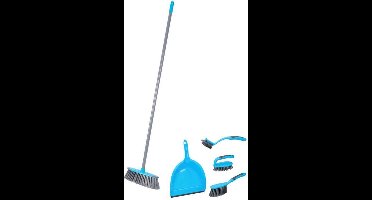 Schoonmaakset 5-delig blauw - bezem - handborstel - borstel - schrobber - handschrobber - stoffer en blik - afwasborstel
