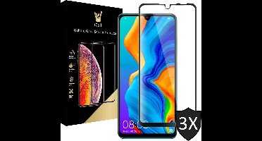 Screenprotector geschikt voor Huawei P30 Lite - Tempered Glass Gehard Glas - Full Screen Cover Volledig Beeld - 3 Stuks