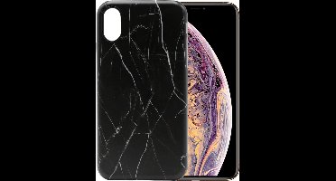 Marmer Hoesje geschikt voor Apple iPhone Xs Max Siliconen TPU Soft Gel Case van iCall - Zwart