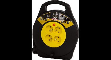 Exin Kabelbox - Met penaarde - 10 meter snoer - 3 x 1.5 mm2 vinylkabel - Zwart/Geel