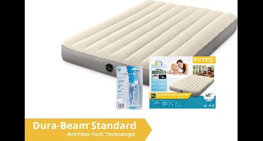 Intex luchtbed deluxe - twijfelaar - 137 x 191 x 25 cm - grijs / ivoorkleurig (incl. Reparatiekit)