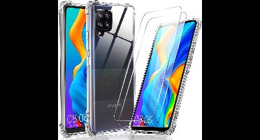Hoesje Geschikt Voor Samsung Galaxy A42 5G hoesje ShockProof Back Case anti Shock Cover + Galaxy A42 Glazen Screenprotector / 2X tempered glass
