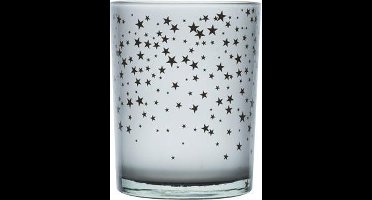 Theelichthouder Grijs Rond Glas B10 H12,5 Stars
