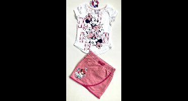 Disney Minnie Mouse set - rok+t-shirt met glitterprint - wit/roze - maat 122/128 (8 jaar)