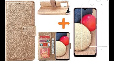 Hoesje Geschikt Voor Samsung Galaxy A02s Hoesje Geschikt Voor Samsung Galaxy A02s bookcase + 2x screenprotector - Goud