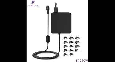 FoneTex Universal Laptop Adapter - 14 Tips - Plug & Play - 90W
