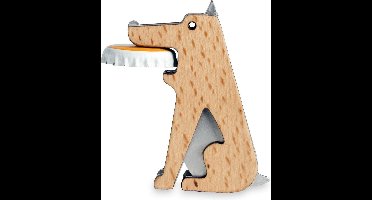 Kikkerland Flesopener - Voor bierflessen en glazen flesjes - Roestvrij staal - Beukenhout - In de vorm van een hond - Van roestvrij staal en beukenhout - Magnetisch