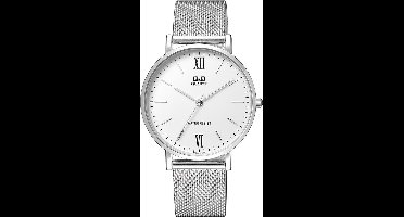 Q&Q QA20J211Y - Horloge - Analoog - Heren - Mannen - Milanese/Mesh band - Rond - Metaal - Romeinse cijfers/Streepjes - Zilverkleurig - Wit - 3ATM