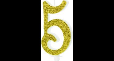 PartyDeco - Verjaardagskaars 5 Glitter Goud