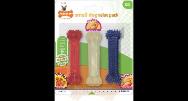 Nylabone Moderate Triopack - Voordeelpak Kauwbotten met Kip en Baconsmaak - Voor Kleine Honden tot 7 kg - XS