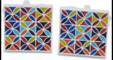 Manchetknopen - Vierkant Meerkleurig Bloem Patroon