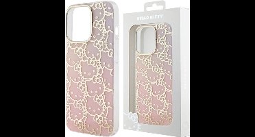 Hello - Kitty - IML Gradient Electrop Crowded Kitty Hoofdhoes voor iPhone - 15 - Pro - Max - Roze