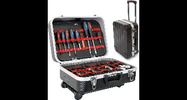 Perel Gereedschapskoffer, trolley, telescopisch handvat, gereedschapshouders, tussenwanden verstelbaar, sleutelslot, 2 sleutels, ABS, zwart, 461 x 335 x 190 mm