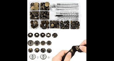 50 set drukknopen drukknopen, metalen snaps knopen in verschillende maten 10/12/15/17 mm, 9 fixeergereedschappen & opbergdoos, kledingsnaps knop voor leer, handwerk, portemonnee, handtas, jeans