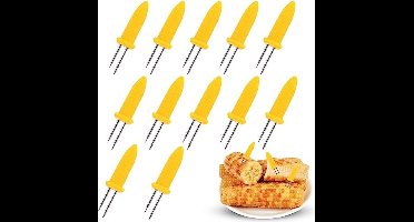 Maïsspiesen, 12 stuks BBQ spiesen maïskolven, maïskolven van roestvrij staal, geel, keuken, fruitvorken voor barbecue met maïsvlees